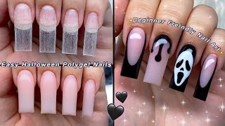 EASY HALLOWEEN POLYGEL NAILS🖤 BEGINNER FRIENDLY NAIL ART amp SCREAM NAIL DESIGN  Nail Tutorial [upl. by Lorusso986]