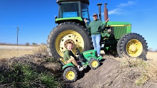 Playing in the dirt with tractors on the farm  Tractors stuck in the mud  Tractors for kids [upl. by Cornelia]