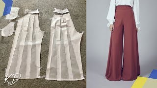 WIDE LEG PALAZZO PANTS PATTERN TUTORIAL  SLASH AND SPREAD METHOD [upl. by Ilah]