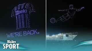 Newcastle United celebrate Champions League return with incredible drone show [upl. by Tnomed]