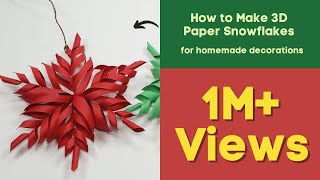 3D Snowflake DIY Tutorial  How to Make 3D Paper Snowflakes for homemade decorations [upl. by Pugh632]