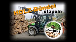 Holzbündel stapeln Brennholz Deutz Agroplus IHC 533 Forstzange Forstgreifer [upl. by Rand]