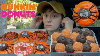 ASMR Dunkin Donuts Car Mukbang Spider Chocolate Vanilla Frosted Glazed Chocolate Donut Holes [upl. by Alekahs]