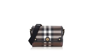 Burberry Calfskin Giant Check E Canvas Note Crossbody Dark Birch Brown [upl. by Grail]