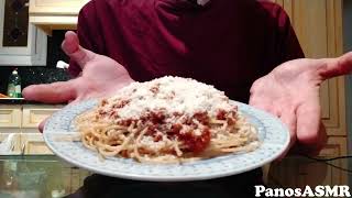 Eating spaghetti with Ground Beef 3  Panos ASMR Greek Mukbang [upl. by Martyn439]