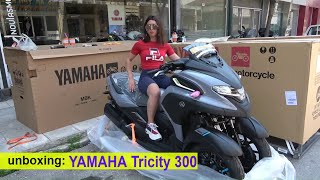 unboxing YAMAHA Tricity 300 3 wheels scooter 2020 [upl. by Taka]