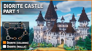 Minecraft How to build a Medieval Diorite Castle  Tutorial [upl. by Nnylharas]