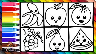 Desenha e Colore Frutas Fofas 🍎🍌🍊🍐🍇🍉 Desenhos Para Crianças [upl. by Larsen]