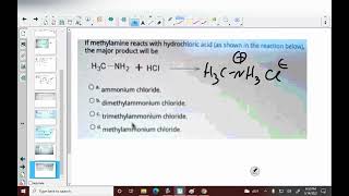 If methylamine reacts with hydrochloric acid as shown in the reaction below the major product will b [upl. by Wye]