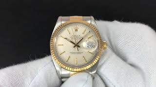 Rolex 16013 Datejust Oyster Perpetual Silver Tapestry Dial 1986 [upl. by Hna]