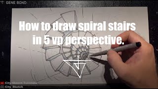 How to draw spiral stairs in 5 vp perspective [upl. by Aicenat514]