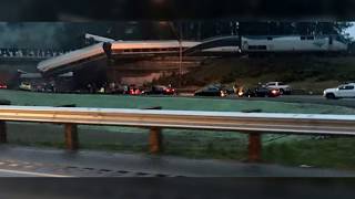 Amtrak train derails over I5 in Washington State [upl. by Hamish]