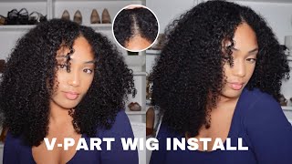 MOST REALISTIC KINKY CURLY VPART WIG INSTALL REVIEW FTUNICE [upl. by Ayikur]