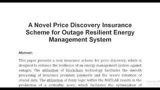 A Novel Price Discovery Insurance Scheme for Outage Resilient Energy Management System [upl. by Nylynnej]