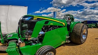 Tractor Pulling 2023 Warming up with “Green With Envy” Pro Stock Tractor Hillsboro Wisconsin [upl. by Oznarol]