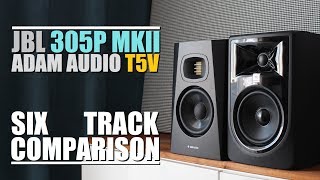 JBL 305P MKII vs Adam Audio T5V  6Track Comparison [upl. by Hsevahb]