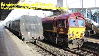 GBRf 66730 ‘Whitemoor’ amp 66087 with Toyota Car Train at Bletchley Railway Station 6th December 2023 [upl. by Ahsinra]