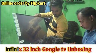 Infinix Google TV 32 inch Unboxing  online order Flipkart delivery sarvice amp installation full volg [upl. by Yettie]