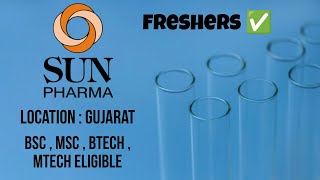 Sun Pharma hiring Freshers  Gujarat job  Bsc Msc Btech Mtech Biotech Lifescience Biochemistry jobs [upl. by Postman]