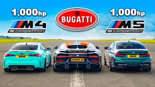 Bugatti Chiron Super Sport v 1000hp BMW M4 and M5 DRAG RACE [upl. by Burnett]