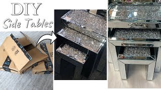 DIY GLAM SIDE TABLES WITH AMAZON BOXES QUICK AND EASY TRANSFORMATION INTO TO GLAM SIDE TABLES [upl. by Valentine]