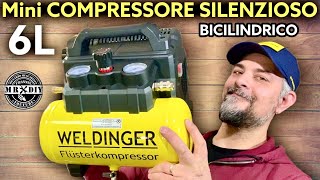 Velocissimo mini compressore silenzioso da 6L portatile bicilindrico WELDINGER FK 135 POCKET [upl. by Einiffit]