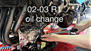 How to change oil on a 0203 Yamaha R1 [upl. by Einallem]