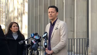 Peter Nygard’s son Kai Zen Bickle speaks to reporters after guilty verdict Toronto Courthouse trial [upl. by Oeht]