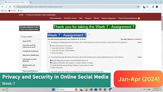 Privacy and Security in Online Social Media Week7 AssignmentQuiz  JanApr 2024  Solutions [upl. by Kobi171]