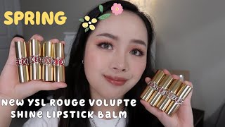 NEW YSL Spring Rouge Volupte Shine Lipstick Balm collection Review amp Swatches  YSL春季圆管8支新色无滤镜试色 [upl. by Elfrida345]