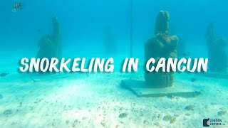 Snorkeling in the turquoise blue water of Cancun along a reef underwater statues and a sunken ship [upl. by Otila]