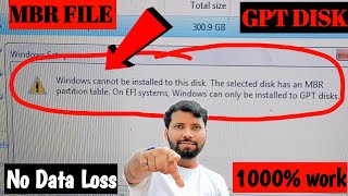 Windows cant be installed this disk The disk an MBR FileWindows can only be installed to GPT DISK [upl. by Tonye]