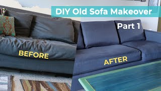 DIY Old Couch Makeover  start with adding to your cushions [upl. by Ylrak342]