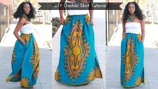 DIY  How to  Dashiki Maxi Skirt with Side Slits and Pockets Tutorial  Part 1 [upl. by Etneciv504]