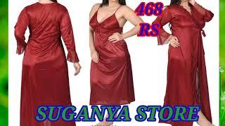 Gwachi Satin Night Gown for Women with Full Sleeve Nightwear DressSleepwear in 2 PCs with Nighty [upl. by Naicul645]