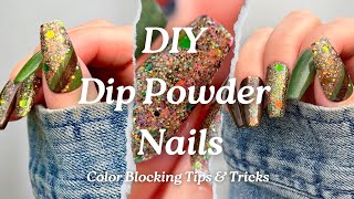 Dip Powder Nails  Color Blocking Nail Art  DIY Nails At Home  First Impressions  Nail Tutorial [upl. by Morrill]