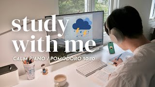 ⛈️ 2HOUR STUDY WITH ME ON A STORMY DAY  🎹 Calm Piano Pomodoro 5010 [upl. by Sand]