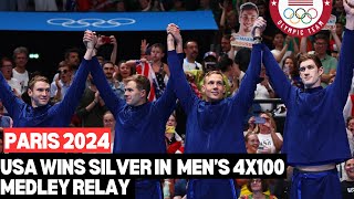 USA wins silver in 4x400 Medley Relay Swimming at Paris Olympic [upl. by Inajna]