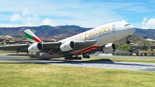 DANGEROUS AIRPORT Impossible landing Emirates A380 at Toncontin Honduras Airport MFS2020 [upl. by Lossa]