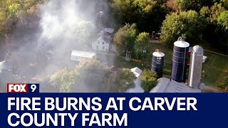 Fire burns at Carver County farm [upl. by Dick]