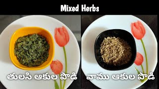 Ajowan Leaves Powder  Holy Basil Leaves Powder  వాము ఆకుల పొడి  తులసి ఆకుల పొడి  Mixed herbs [upl. by Perla]