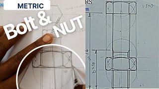 how to construct a metric bolt and nut in engineering drawinginterpretation [upl. by Ened]