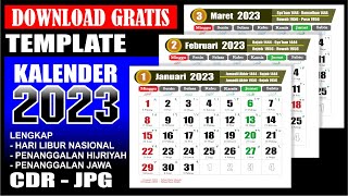 Kalender 2023 Lengkap dengan tanggal merah Masehi Hijriyah Jawa  Download format CDR  Template [upl. by Naiva]