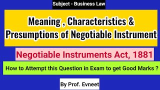 Meaning Characteristics amp Presumptions of Negotiable Instrument  Negotiable Instruments Act 1881 [upl. by Wang]