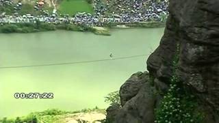 Blindfolded backwards tightrope walker survives 200 metre fall [upl. by Disini]