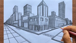 How to Draw using Two Point Perspective Draw a Town Stepbystep [upl. by Akkeber]