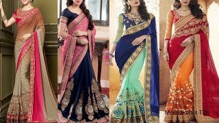 LATEST half net with half sequence WORK designer sarees [upl. by Kentigerma]