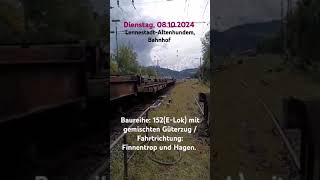 Br 152 mit gemischten Güterzug im Bf LennestadtAltenhundem am Di 081024  1400 Uhr [upl. by Linneman]