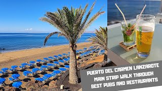 PUERTO DEL CARMEN LANZAROTE  Walking tour seafront promenade bars and restaurants [upl. by Platto]