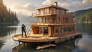 【Complete】Challenge To Build A Huge Luxury Houseboat Using Only Wooden Planks diy build [upl. by Coulombe]